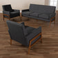 Perris Mid-Century Modern Dark Grey Fabric Upholstered Walnut Finished Wood 3-Piece Living Room Set FredCo