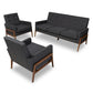 Perris Mid-Century Modern Dark Grey Fabric Upholstered Walnut Finished Wood 3-Piece Living Room Set FredCo