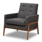 Perris Mid-Century Modern Dark Grey Fabric Upholstered Walnut Finished Wood 3-Piece Living Room Set FredCo