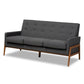 Perris Mid-Century Modern Dark Grey Fabric Upholstered Walnut Finished Wood Sofa FredCo