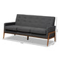 Perris Mid-Century Modern Dark Grey Fabric Upholstered Walnut Finished Wood Sofa FredCo