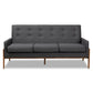 Perris Mid-Century Modern Dark Grey Fabric Upholstered Walnut Finished Wood Sofa FredCo