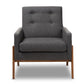 Perris Mid-Century Modern Dark Grey Fabric Upholstered Walnut Wood Lounge Chair FredCo