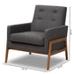 Perris Mid-Century Modern Dark Grey Fabric Upholstered Walnut Wood Lounge Chair FredCo
