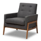 Perris Mid-Century Modern Dark Grey Fabric Upholstered Walnut Wood Lounge Chair FredCo