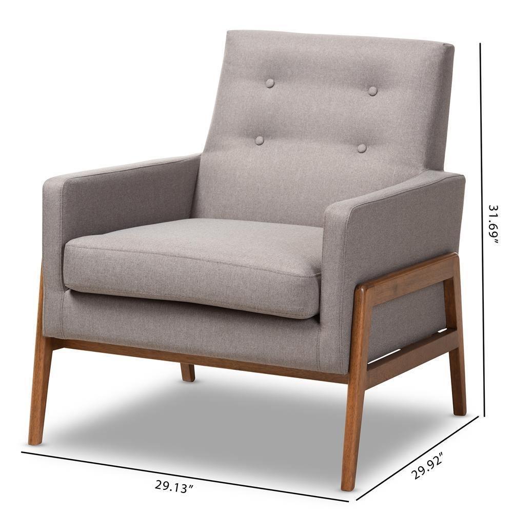 Perris Mid-Century Modern Grey Fabric Upholstered Walnut Wood Lounge Chair FredCo
