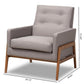 Perris Mid-Century Modern Grey Fabric Upholstered Walnut Wood Lounge Chair FredCo
