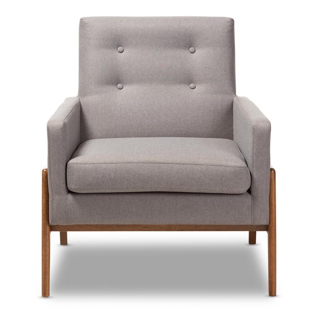 Perris Mid-Century Modern Grey Fabric Upholstered Walnut Wood Lounge Chair FredCo