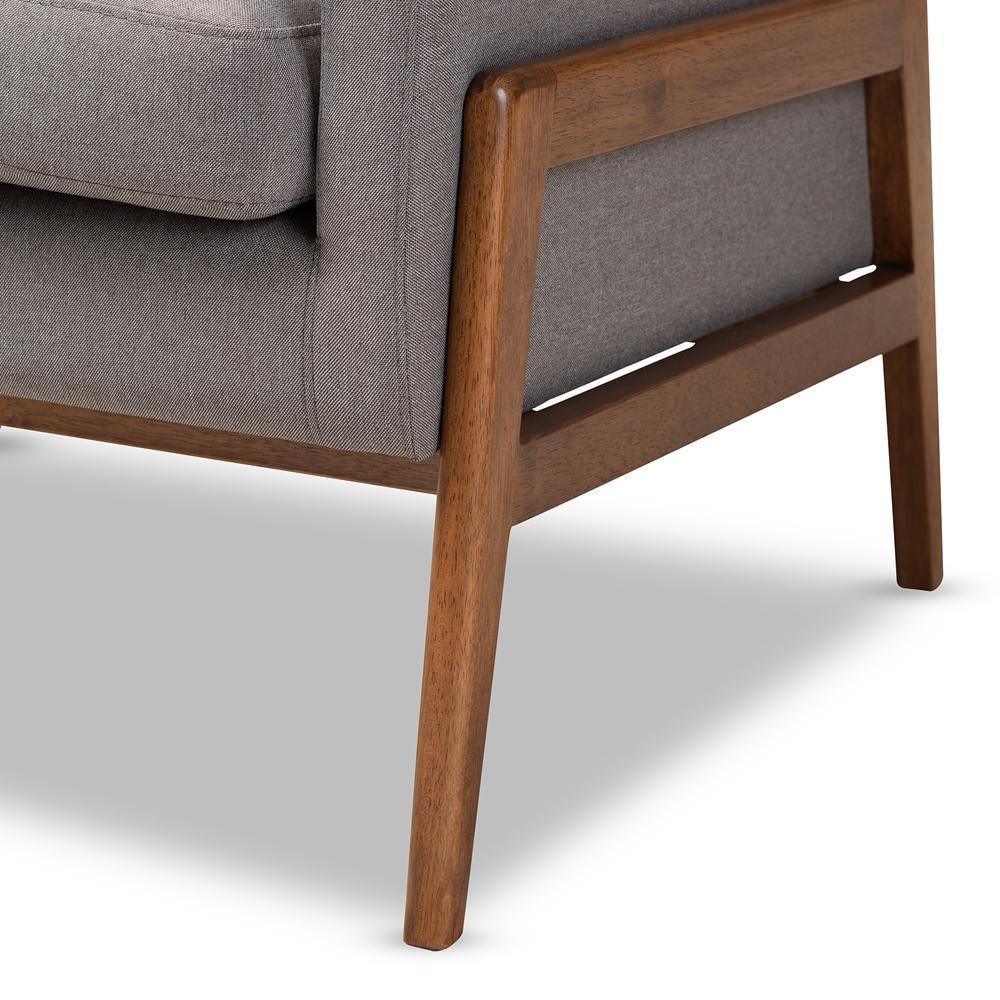 Perris Mid-Century Modern Grey Fabric Upholstered Walnut Wood Lounge Chair FredCo