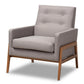 Perris Mid-Century Modern Grey Fabric Upholstered Walnut Wood Lounge Chair FredCo