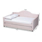 Perry Modern and Contemporary Light Pink Velvet Fabric Upholstered and Button Tufted Full Size Daybed with Trundle FredCo