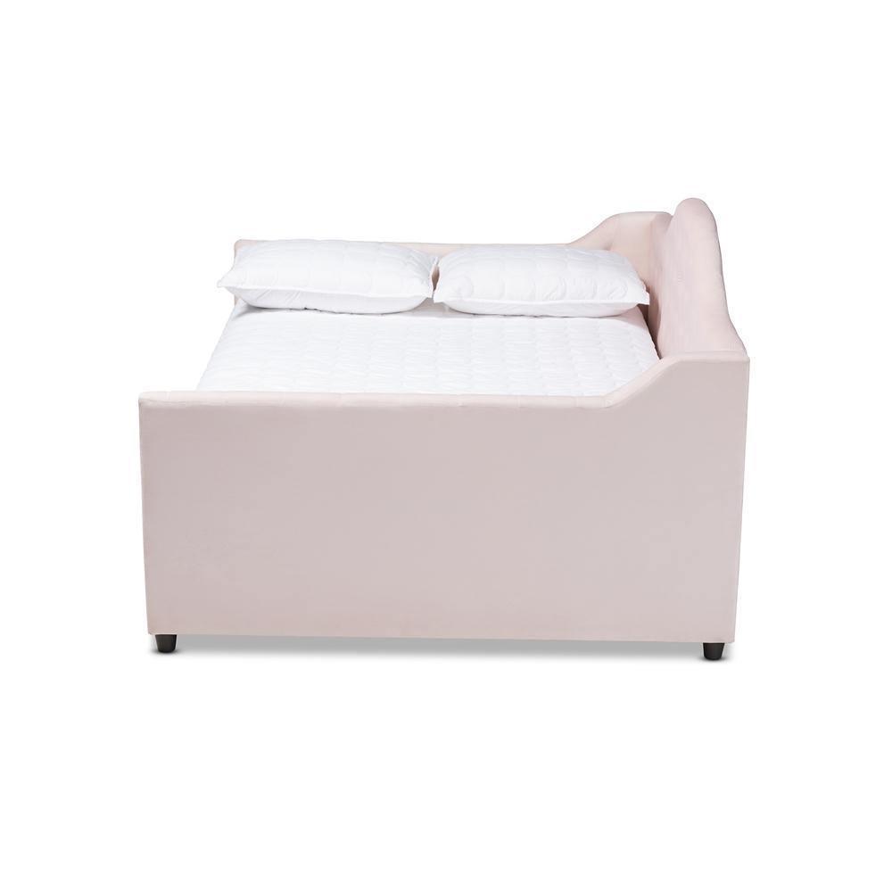 Perry Modern and Contemporary Light Pink Velvet Fabric Upholstered and Button Tufted Queen Size Daybed FredCo
