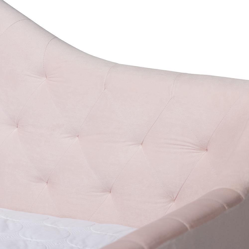 Perry Modern and Contemporary Light Pink Velvet Fabric Upholstered and Button Tufted Queen Size Daybed FredCo