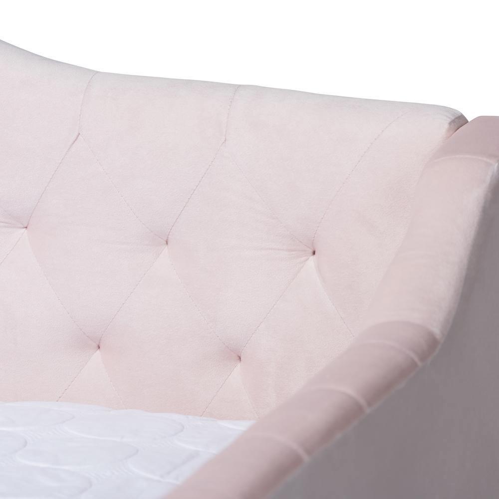 Perry Modern and Contemporary Light Pink Velvet Fabric Upholstered and Button Tufted Queen Size Daybed with Trundle FredCo