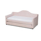 Perry Modern and Contemporary Light Pink Velvet Fabric Upholstered and Button Tufted Twin Size Daybed with Trundle FredCo