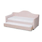 Perry Modern and Contemporary Light Pink Velvet Fabric Upholstered and Button Tufted Twin Size Daybed with Trundle FredCo