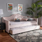 Perry Modern and Contemporary Light Pink Velvet Fabric Upholstered and Button Tufted Twin Size Daybed with Trundle FredCo