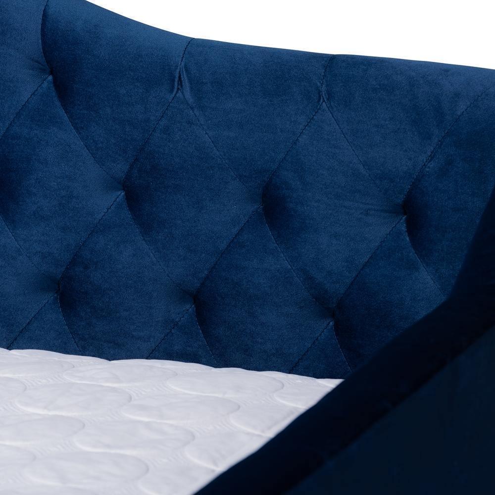 Perry Modern and Contemporary Navy Blue Velvet Fabric Upholstered and Button Tufted Full Size Daybed FredCo