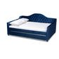 Perry Modern and Contemporary Navy Blue Velvet Fabric Upholstered and Button Tufted Full Size Daybed with Trundle FredCo