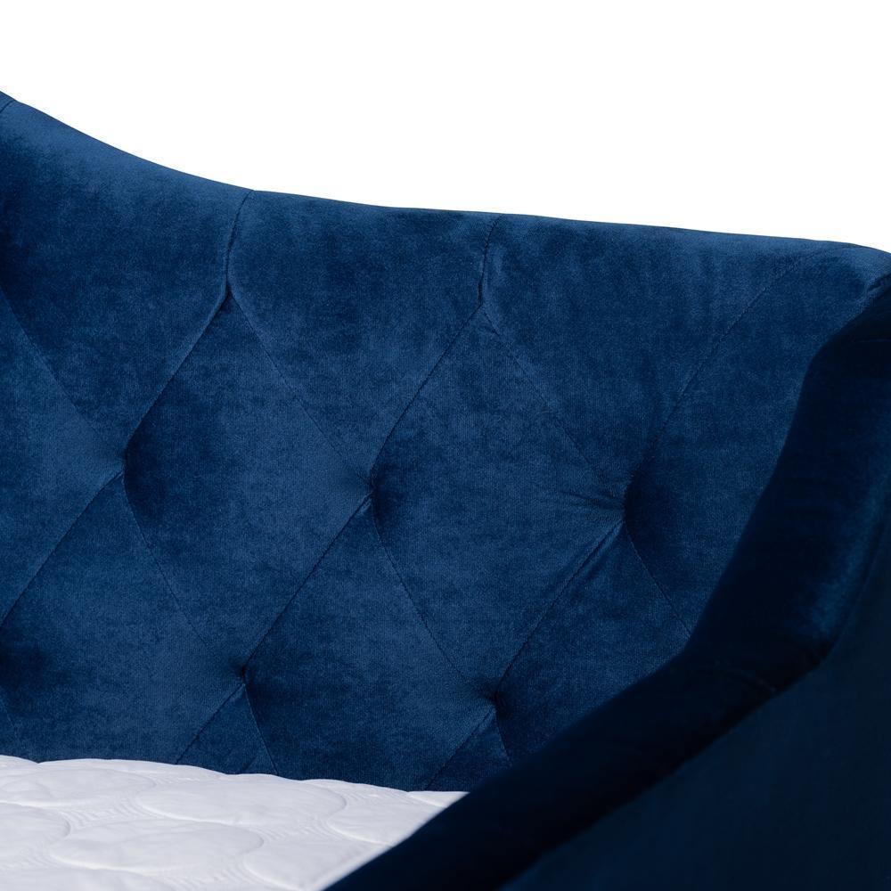 Perry Modern and Contemporary Navy Blue Velvet Fabric Upholstered and Button Tufted Full Size Daybed with Trundle FredCo