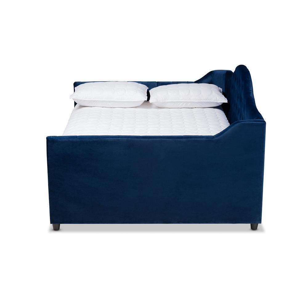 Perry Modern and Contemporary Navy Blue Velvet Fabric Upholstered and Button Tufted Queen Size Daybed FredCo