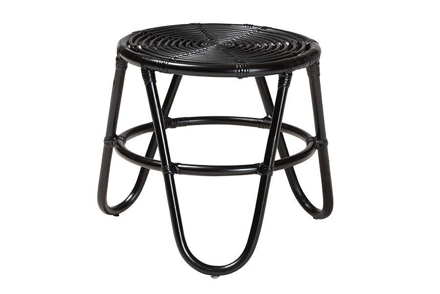 Pertessa Modern Bohemian Black Finished Rattan End Table FredCo