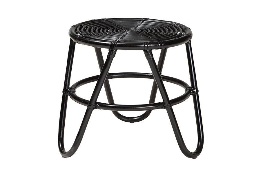 Pertessa Modern Bohemian Black Finished Rattan End Table FredCo