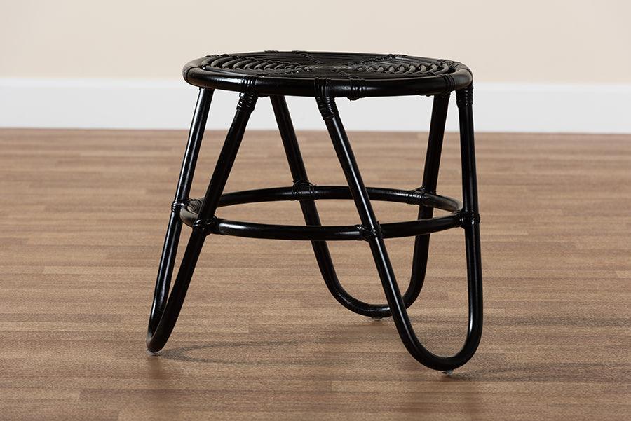 Pertessa Modern Bohemian Black Finished Rattan End Table FredCo
