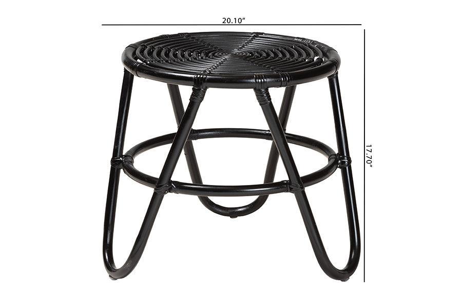 Pertessa Modern Bohemian Black Finished Rattan End Table FredCo