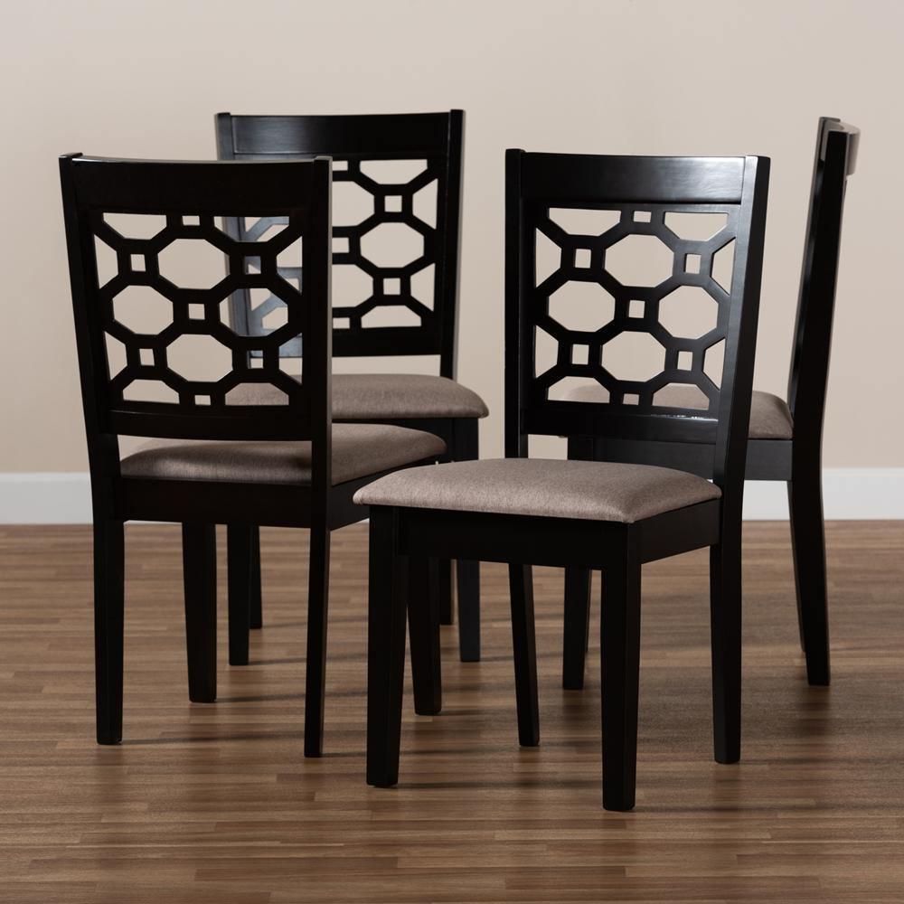 Peter Modern and Contemporary Sand Fabric Upholstered and Dark Brown Finished Wood 4-Piece Dining Chair Set FredCo