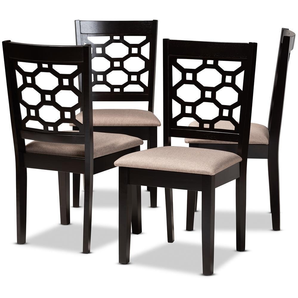 Peter Modern and Contemporary Sand Fabric Upholstered and Dark Brown Finished Wood 4-Piece Dining Chair Set FredCo