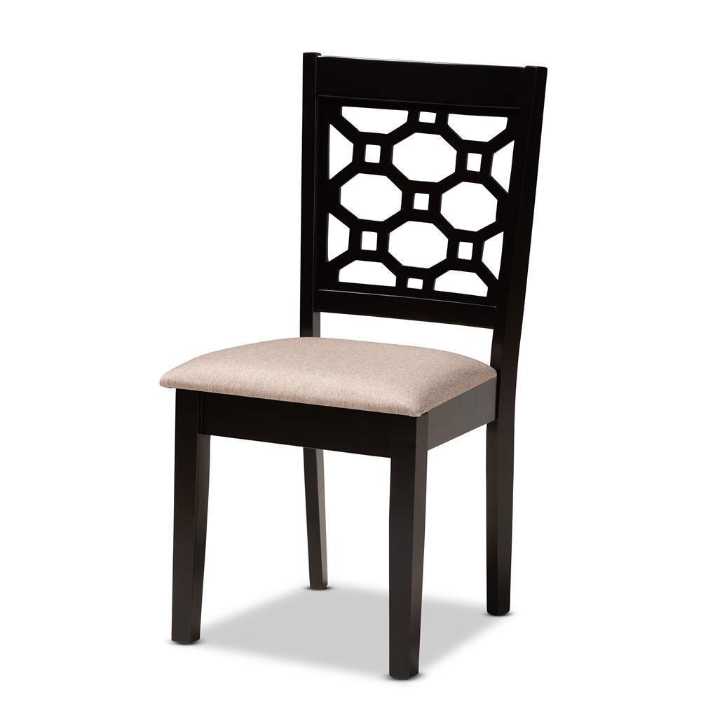 Peter Modern and Contemporary Sand Fabric Upholstered and Dark Brown Finished Wood 4-Piece Dining Chair Set FredCo