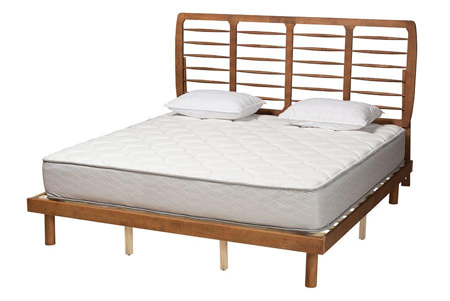 Petra Mid-Century Modern Ash Walnut Finished Wood King Size Platform Bed FredCo