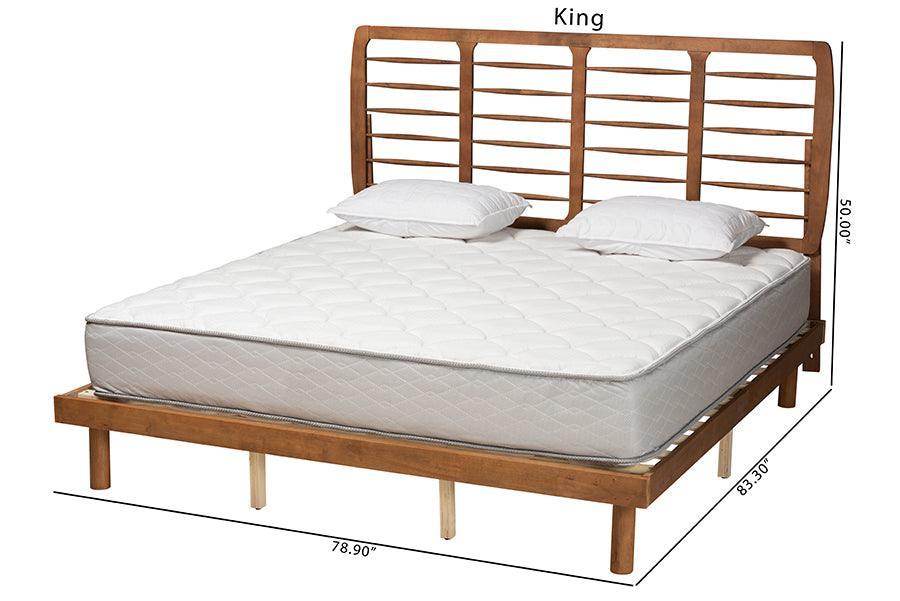 Petra Mid-Century Modern Ash Walnut Finished Wood King Size Platform Bed FredCo