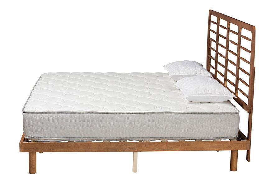 Petra Mid-Century Modern Ash Walnut Finished Wood King Size Platform Bed FredCo