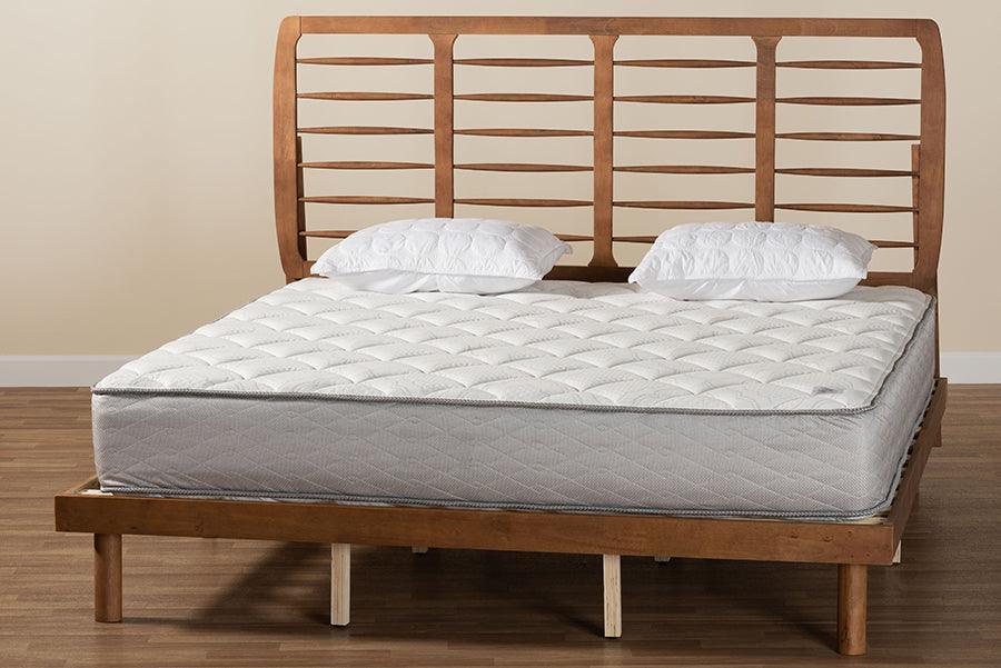 Petra Mid-Century Modern Ash Walnut Finished Wood King Size Platform Bed FredCo