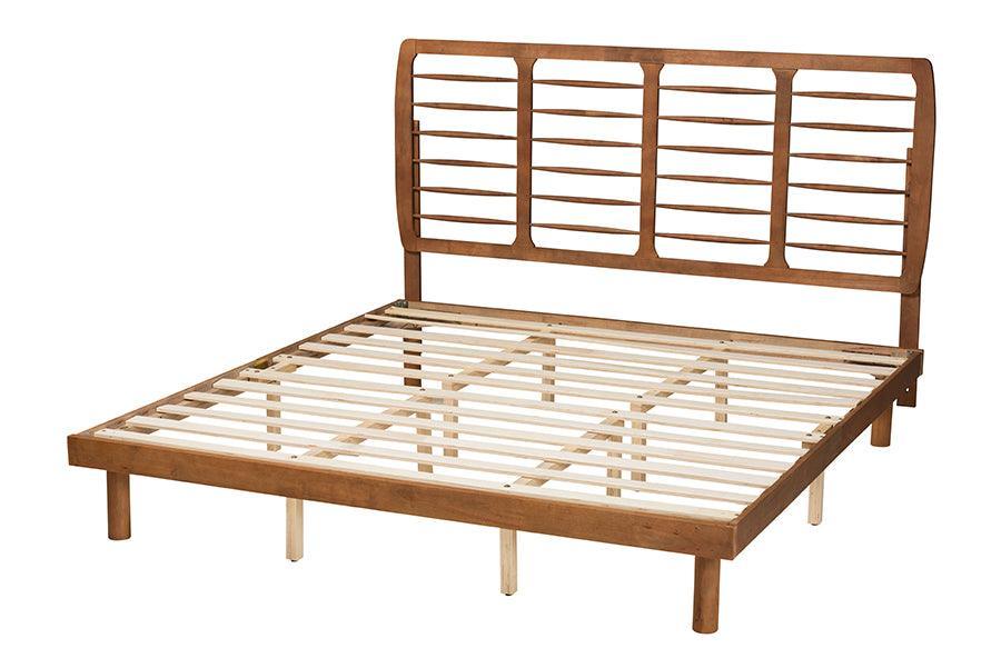 Petra Mid-Century Modern Ash Walnut Finished Wood King Size Platform Bed FredCo