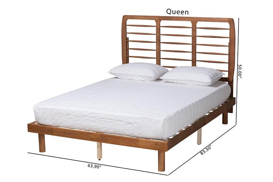 Petra Mid-Century Modern Ash Walnut Finished Wood Queen Size Platform Bed FredCo