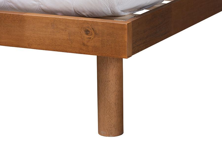 Petra Mid-Century Modern Ash Walnut Finished Wood Queen Size Platform Bed FredCo