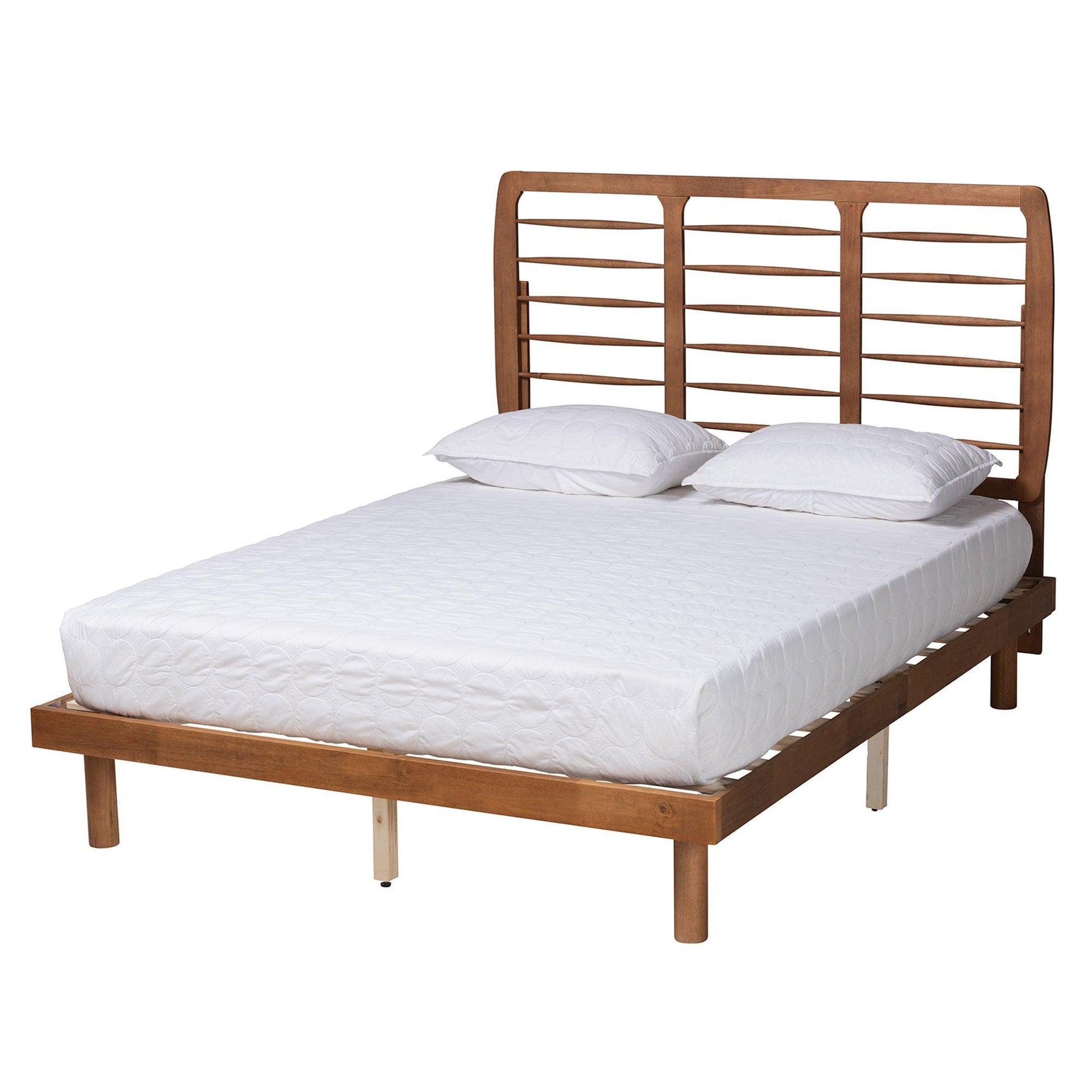 Petra Mid-Century Modern Ash Walnut Finished Wood Queen Size Platform Bed FredCo
