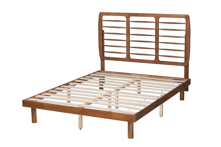 Petra Mid-Century Modern Ash Walnut Finished Wood Queen Size Platform Bed FredCo