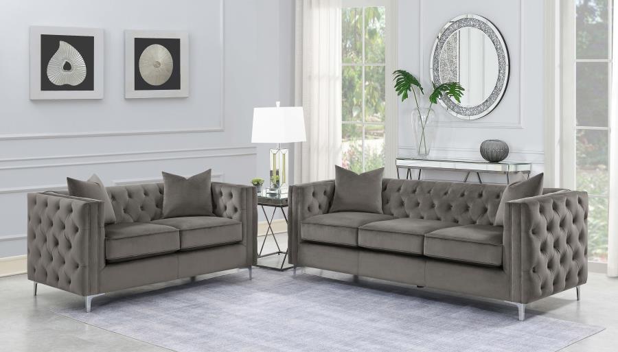 Phoebe 2-piece Tufted Tuxedo Arms Living Room Set Urban Bronze 509881-S2 Coaster FredCo