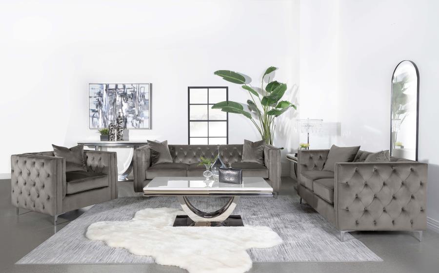 Phoebe 3-piece Tufted Tuxedo Arms Living Room Set Urban Bronze 509881-S3 Coaster FredCo