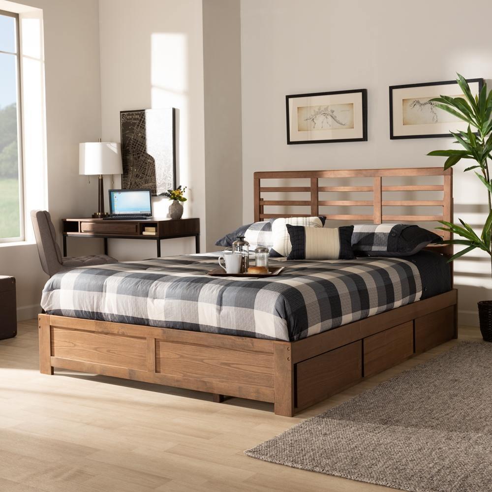 Piera Modern and Contemporary Transitional Ash Walnut Brown Finished Wood Full Size 3-Drawer Platform Storage Bed FredCo