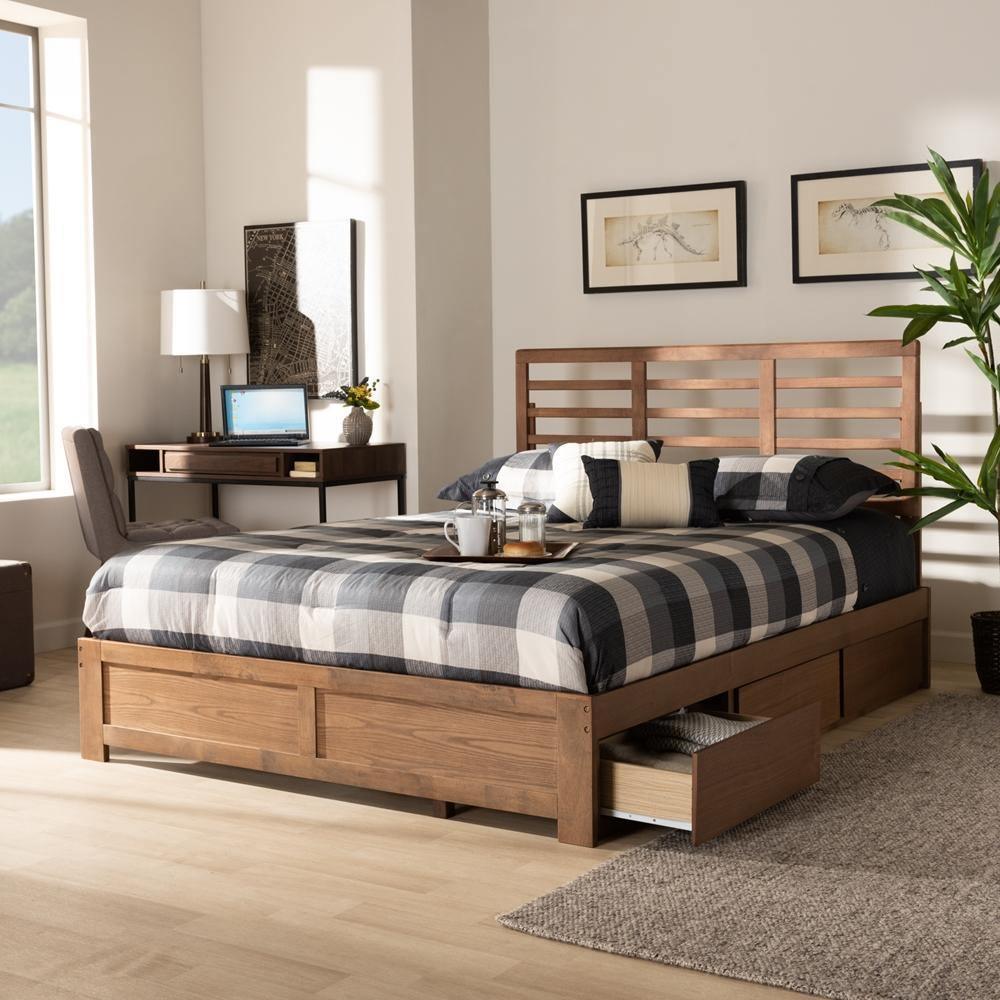Piera Modern and Contemporary Transitional Ash Walnut Brown Finished Wood King Size 3-Drawer Platform Storage Bed FredCo