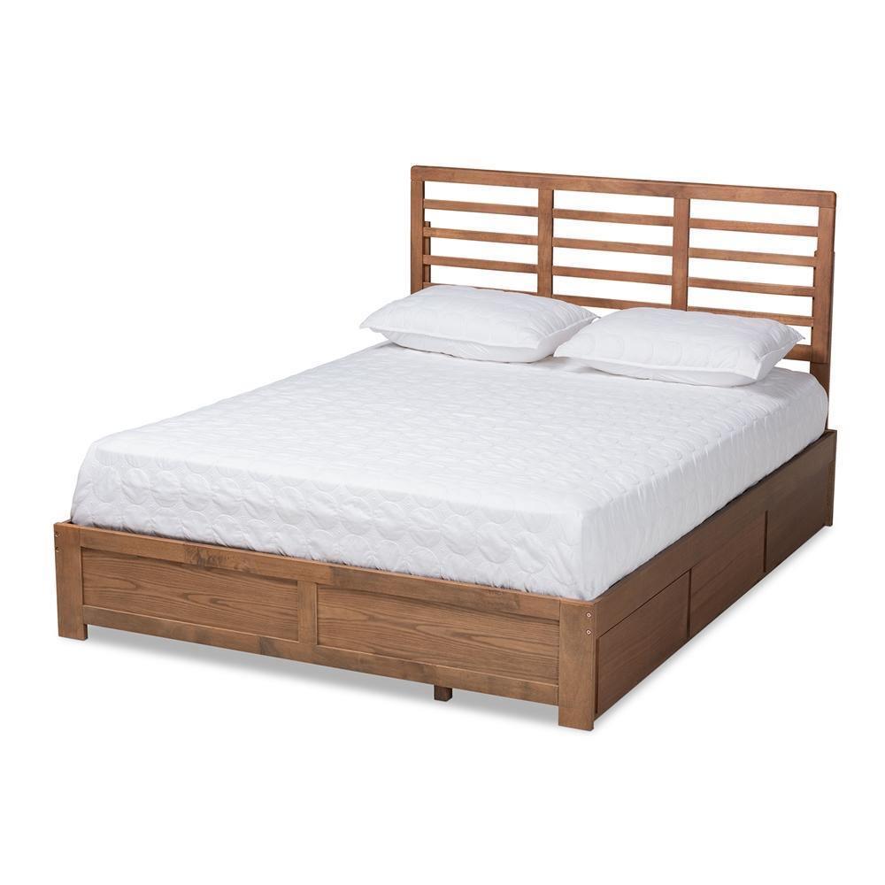 Piera Modern and Contemporary Transitional Ash Walnut Brown Finished Wood Queen Size 3-Drawer Platform Storage Bed FredCo