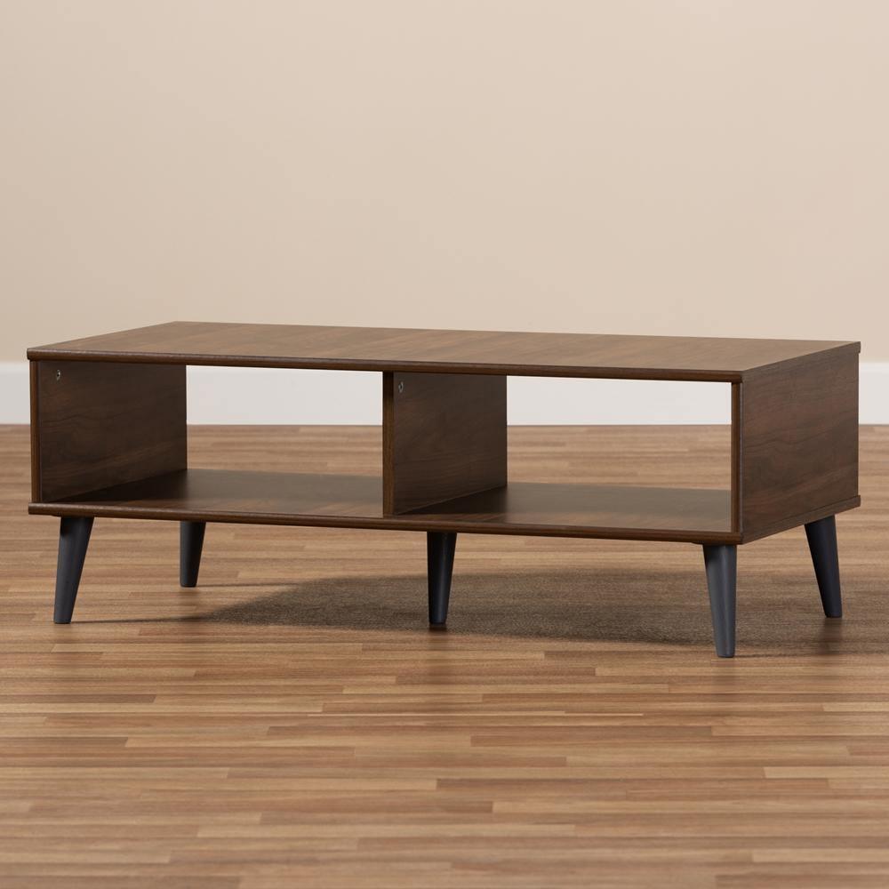 Pierre Mid-Century Modern Brown and Dark Grey Finished Wood Coffee Table FredCo