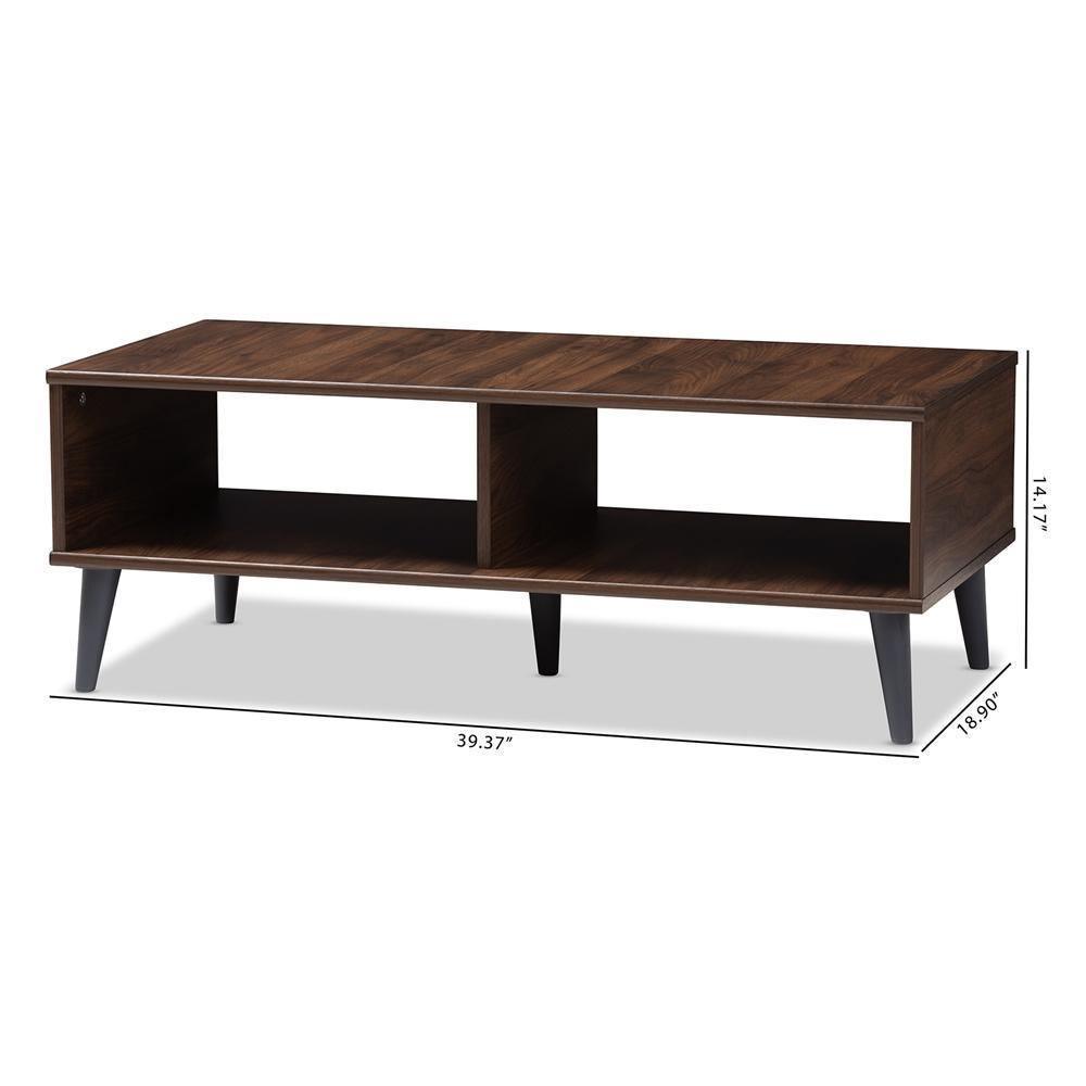 Pierre Mid-Century Modern Brown and Dark Grey Finished Wood Coffee Table FredCo