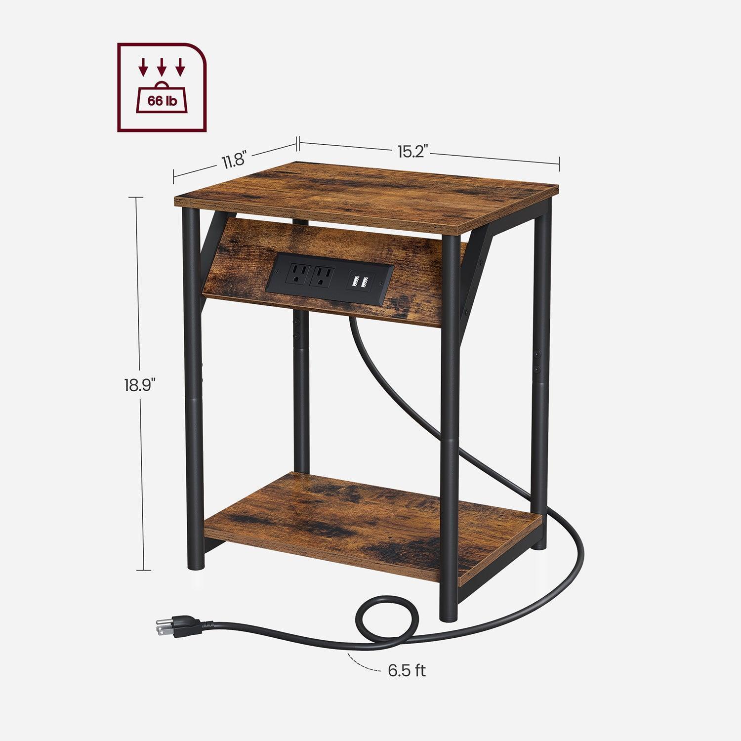 Plug-in Series End Table, USB, Brown and Black FredCo