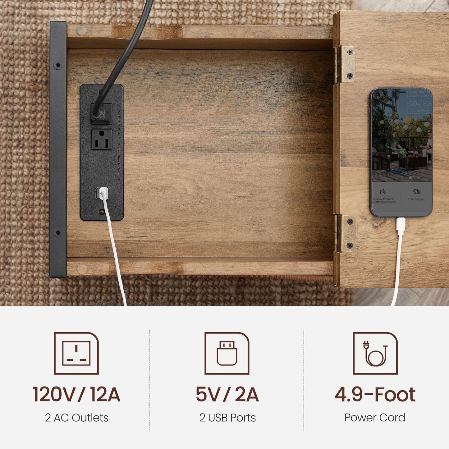 Plug-in Series End Table, USB, Rustic Walnut FredCo